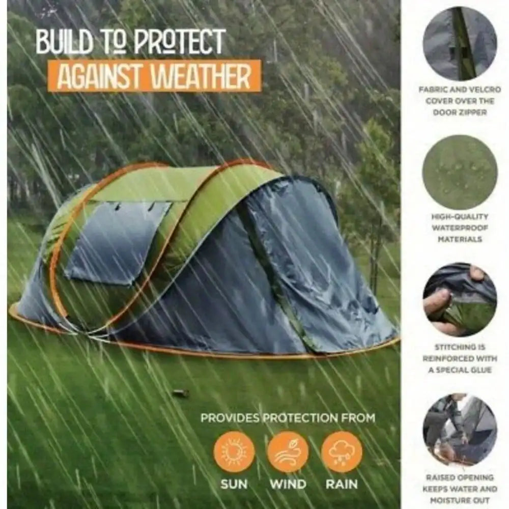 Easy Pop Up Camping Tent for Four with Dual Doors