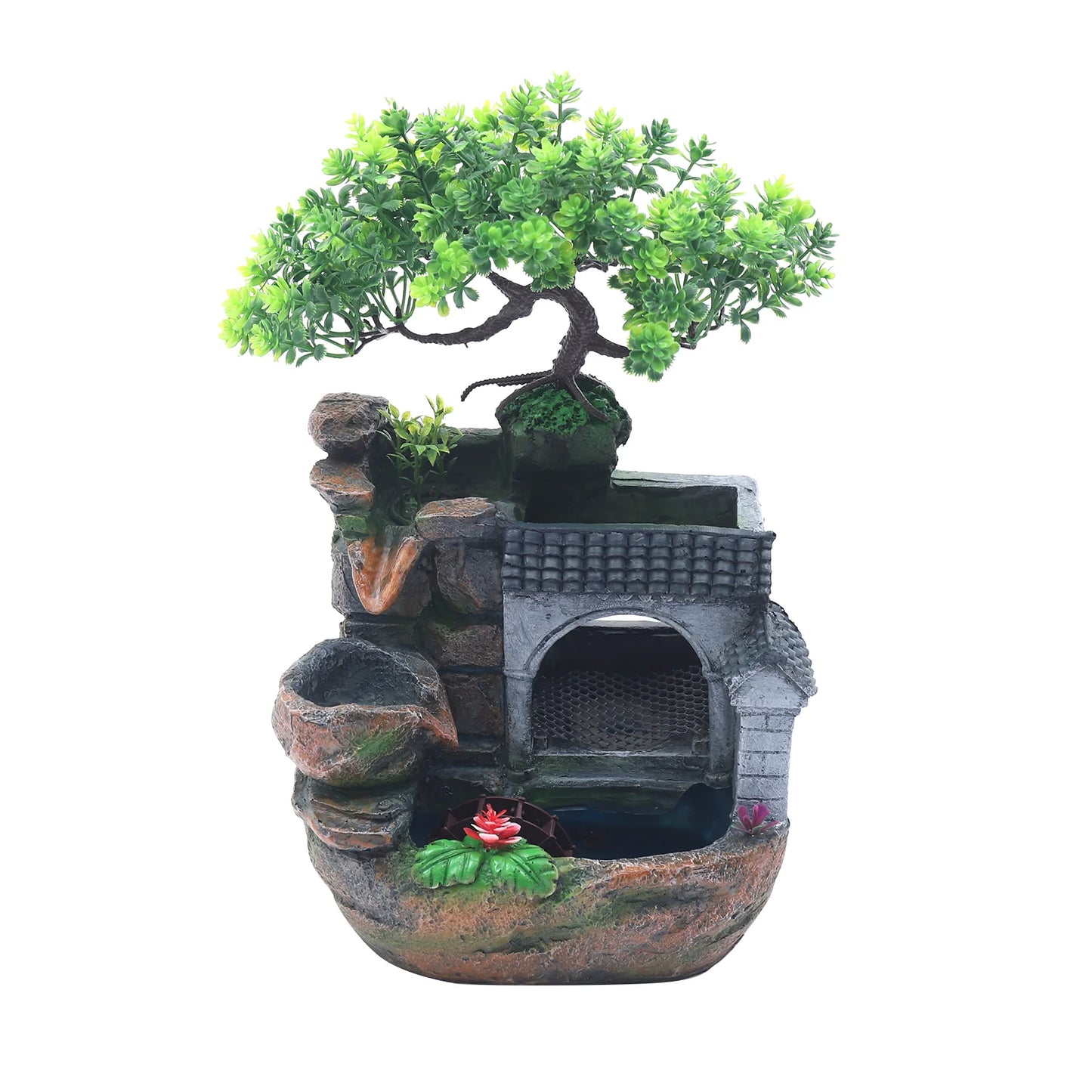LED Desktop Water Fountain Waterfall Ornament w Pump Decor