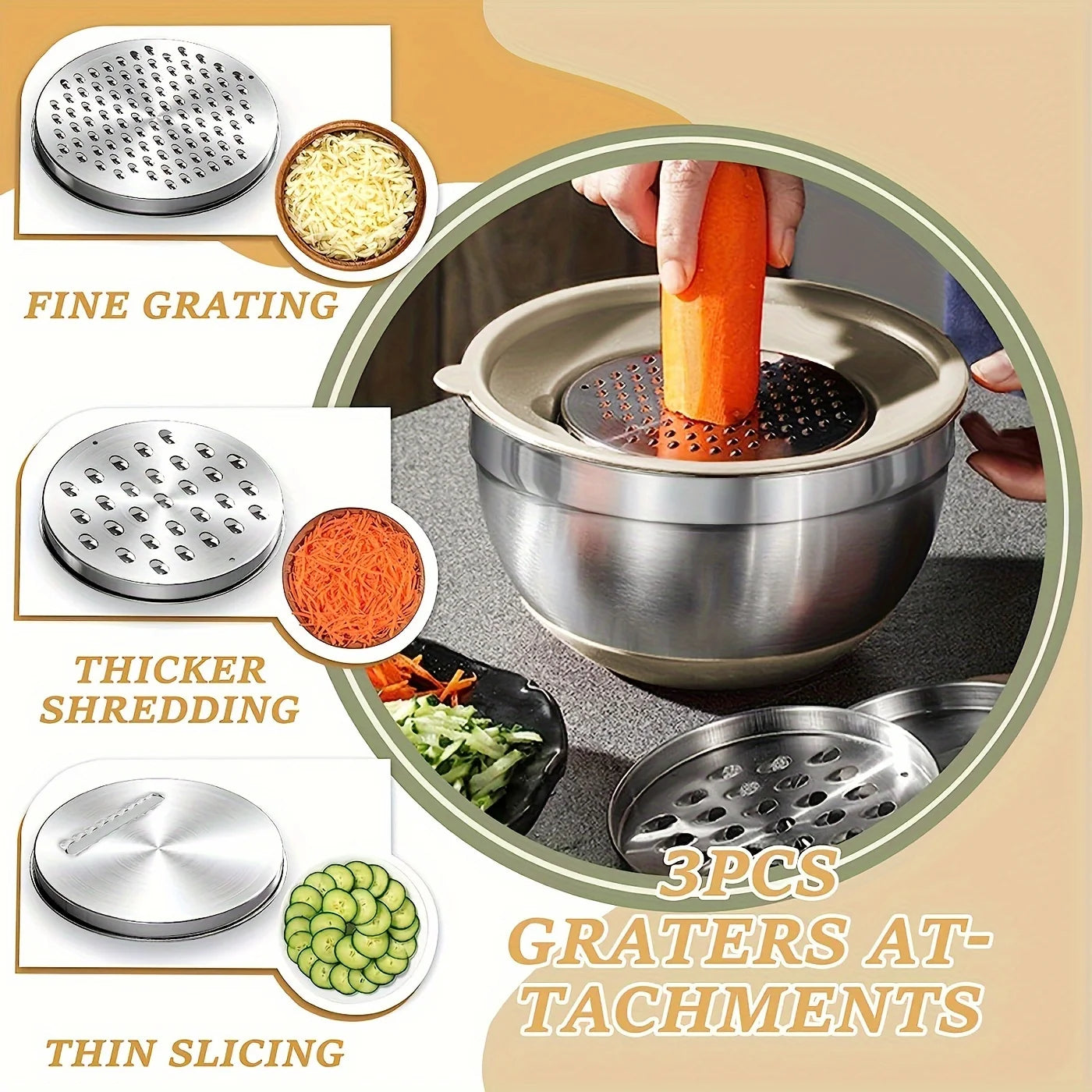 Mixing Bowls with Airtight Lids ,Steel Bowls with Grater Attachments