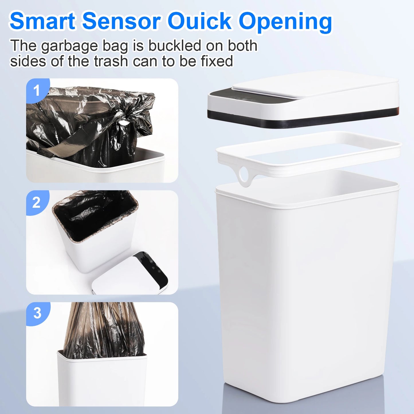 2 Pack 12L & 18L Bathroom Automatic Trash Can Motion Sensor
