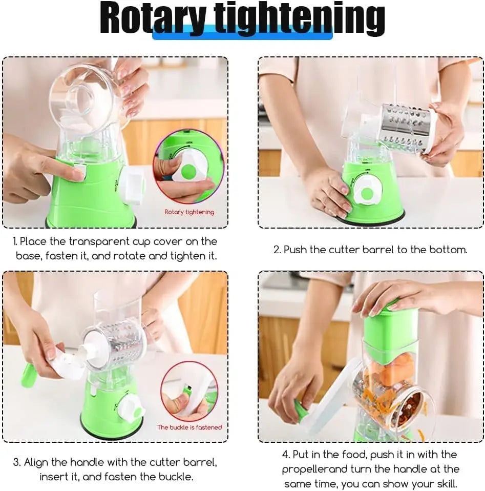 Rotary Cheese Grater 3 in 1 Kitchen Vegetable Slicer