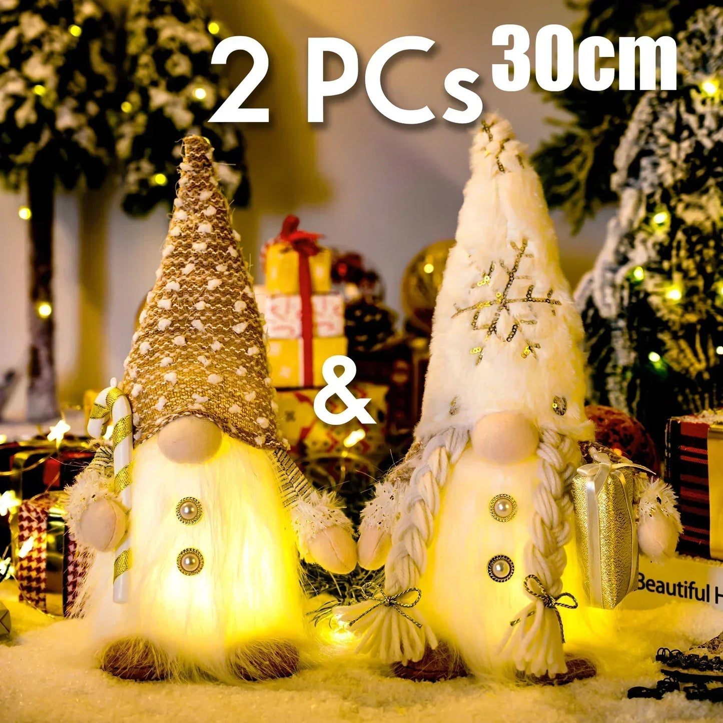 Exquisitely Luxurious Glowing Handcrafted Gnome Ornament With UltraBright LEDs Decor
