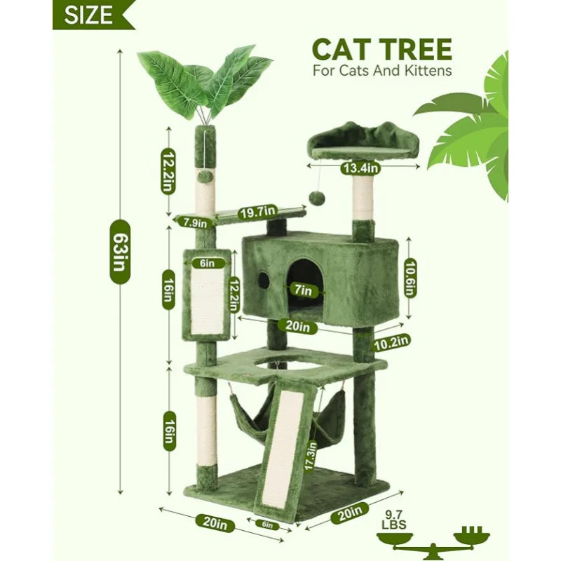 Indoor Cat Tree Tower With Scratching Board And Perch