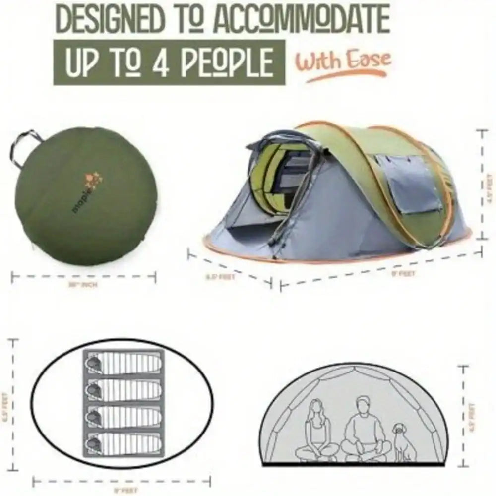 Easy Pop Up Camping Tent for Four with Dual Doors