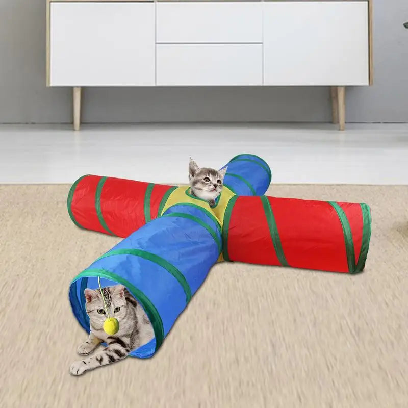 Foldable Cat Kitten Play Tunnel 4 Way Funny Cat