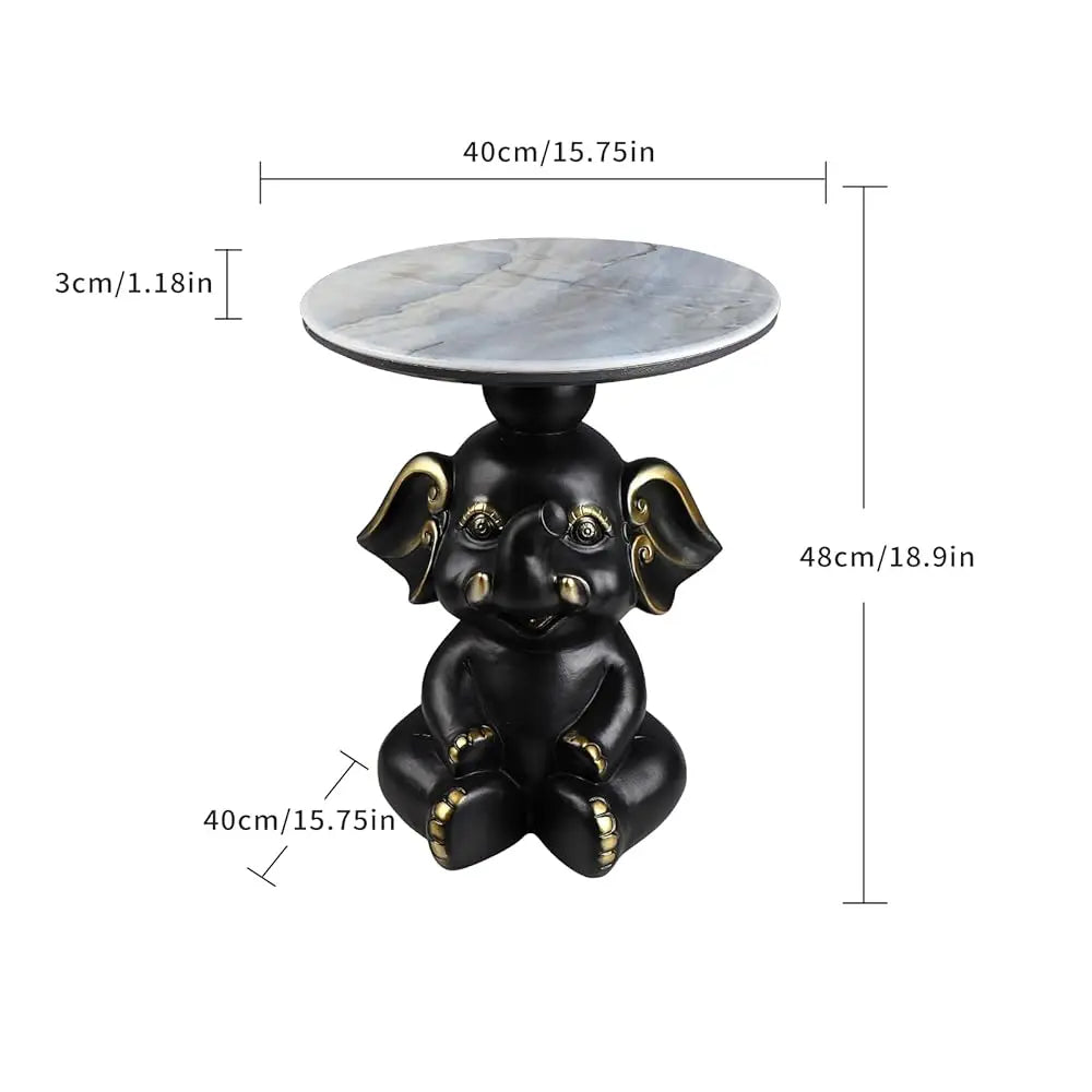Contemporary Elephant Base Side Table With Faux Marble Top