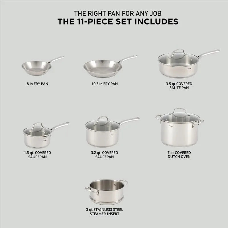 T-fal Gourmet Stainless Steel Cookware Set for Versatile Cooking