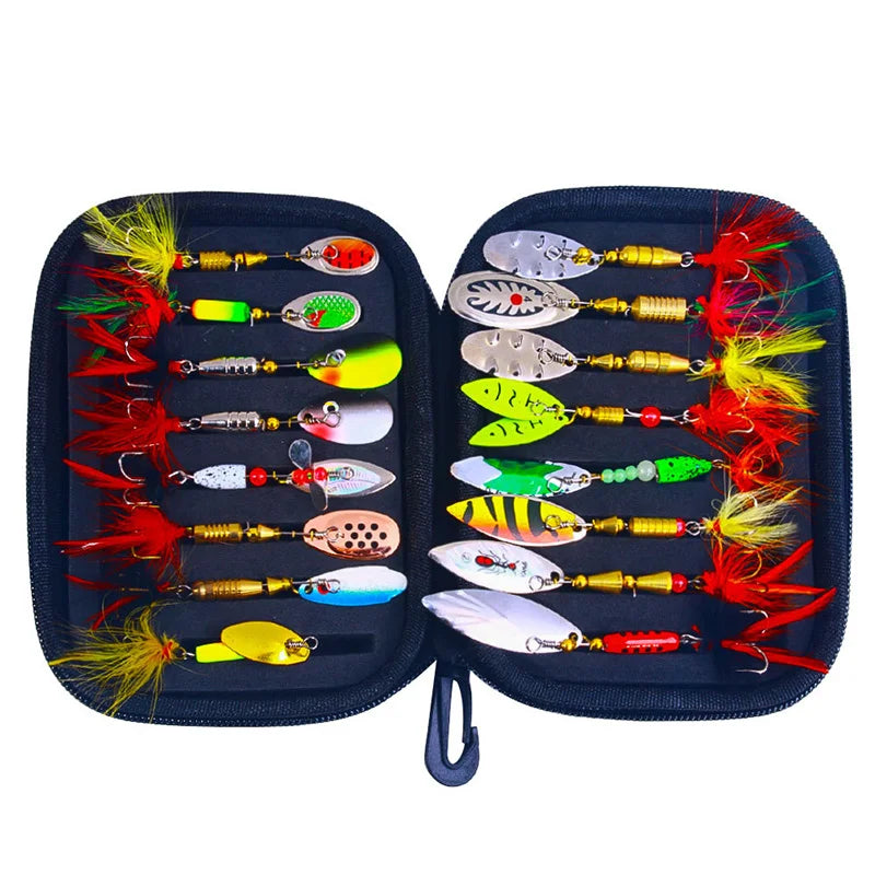 16PCS Spinner Lures Metal Bait Fishing Lure Spinnerbait