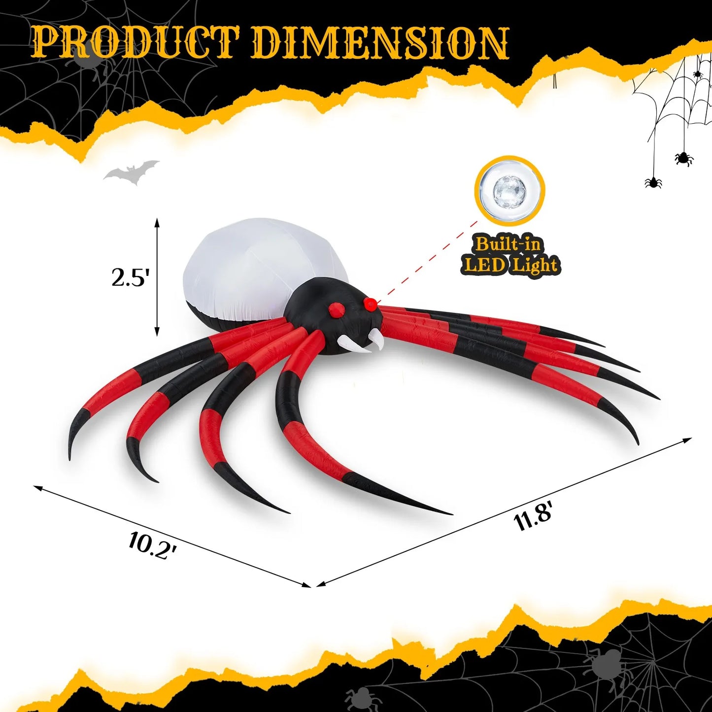 Halloween Inflatable Crawling Spider Rotating Led Outdoor