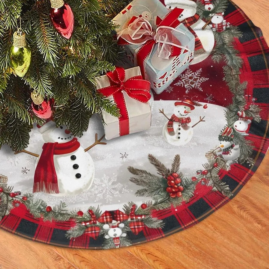 Snowman Themed Tree Skirt With Snowflake Berry Embellishments Handcrafted Farmhouse