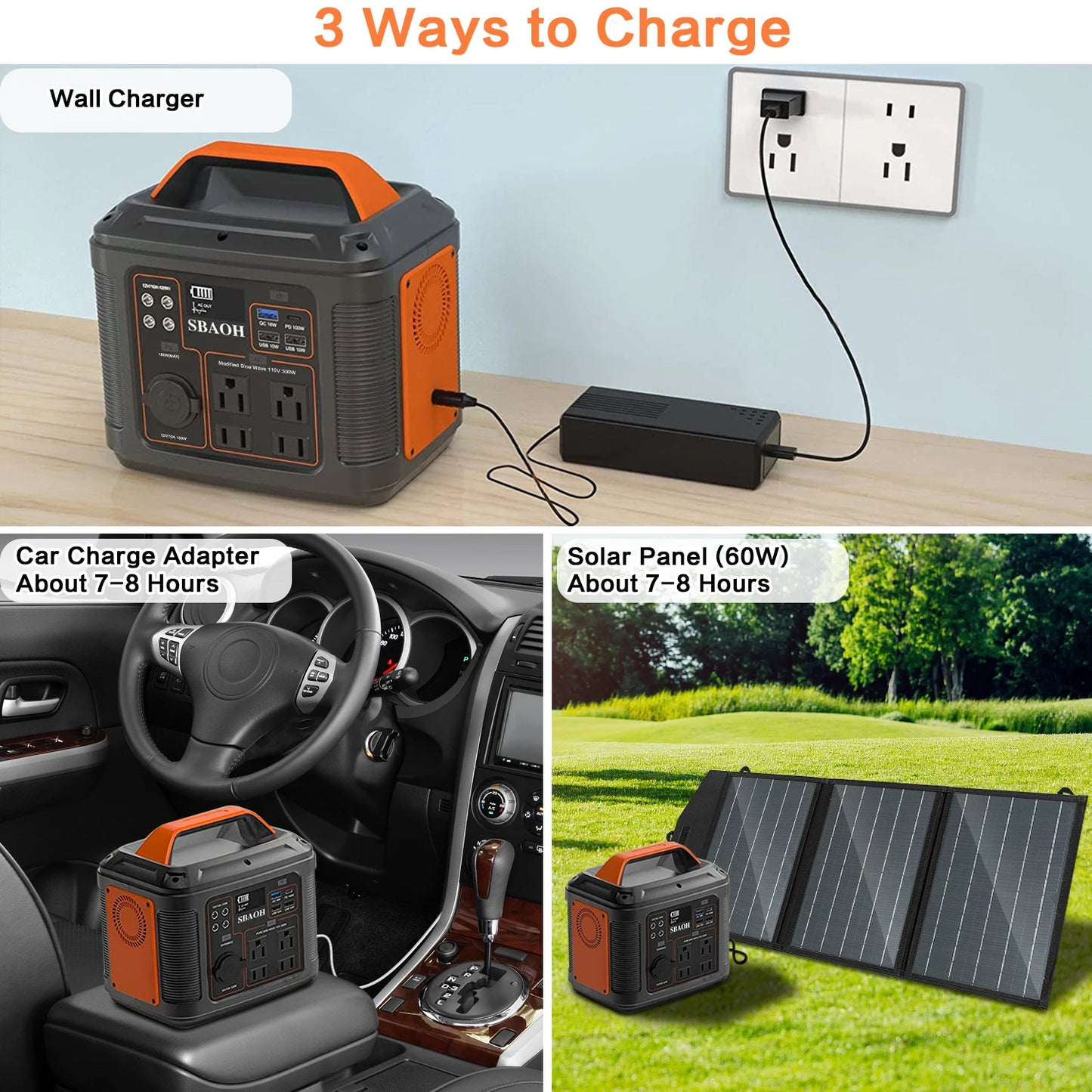 Portable Power Station 300W 296Wh Solar Generator Quick Charge 110V AC Outlets DC Ports and LED Flashlight