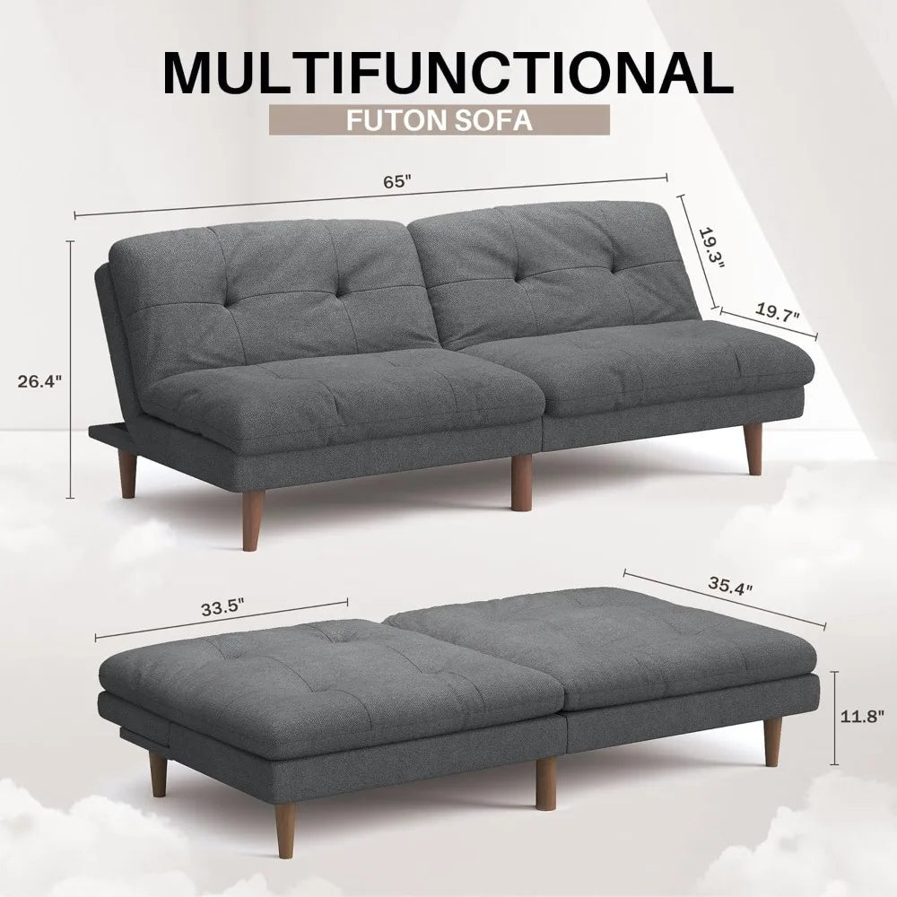 Modern Futon Sofa Bed With Adjustable Back For Small Homes