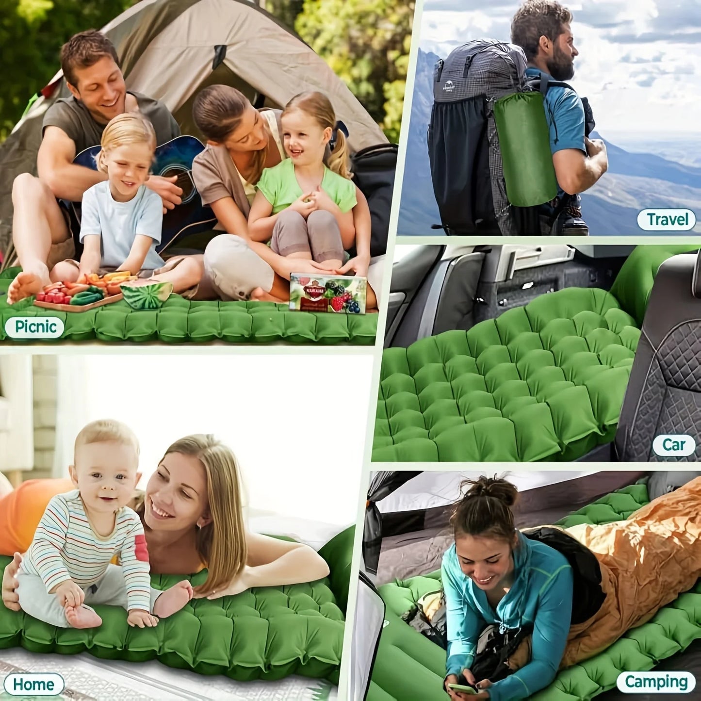 Inflatable Sleeping Mat With Built-In Pillow For Outdoor Adventures