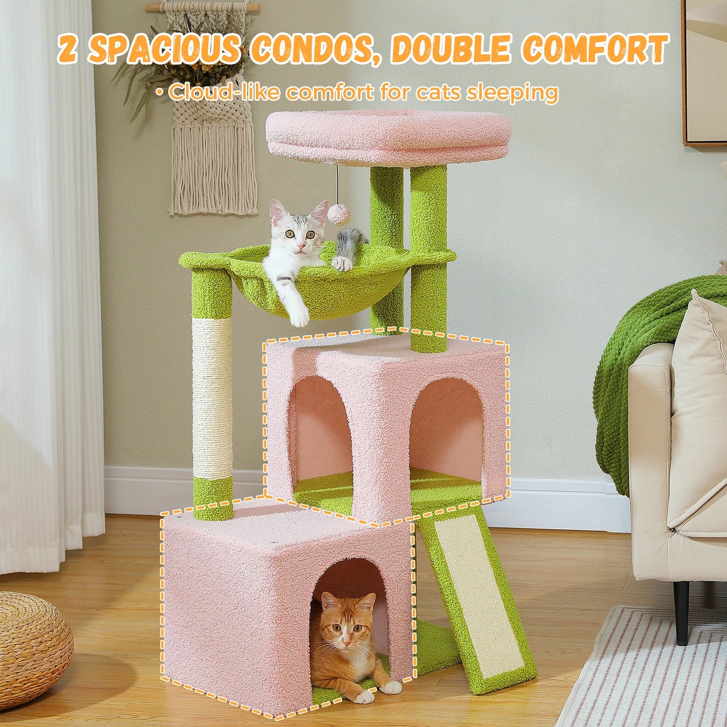 Multi Level Indoor Cat Tree Tower With Spacious Condos