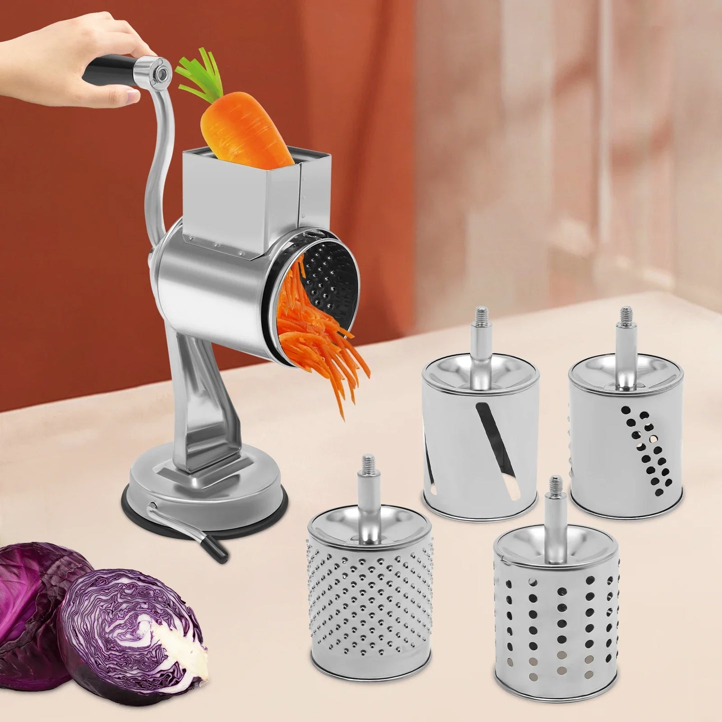 Stainless Steel Rotary Vegetable Cutter with Five Versatile Blades