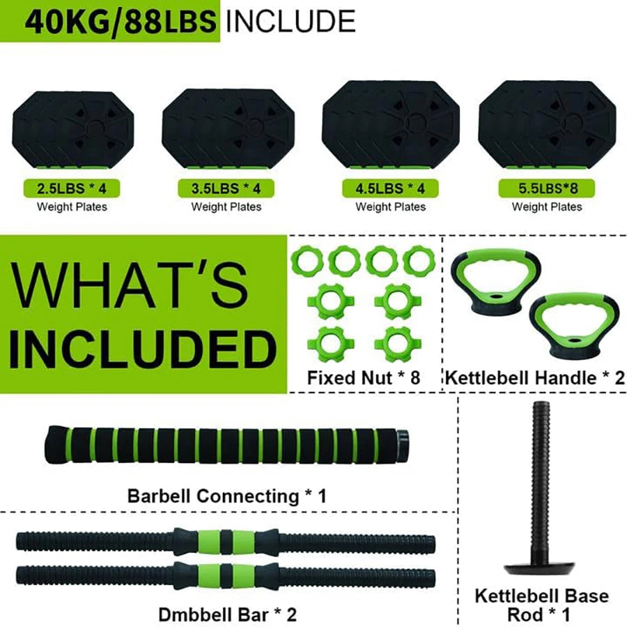4 in 1 Adjustable Kettlebell and Dumbbell Set for Home Gym
