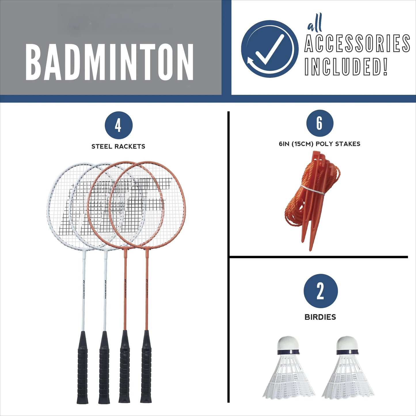 Badminton Starter Set With Net Rackets And Stakes Outdoor
