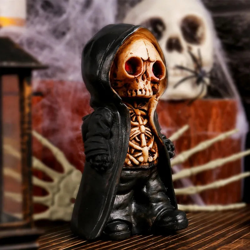 Halloween Skeleton Figurine Resin Statue Cape Decor