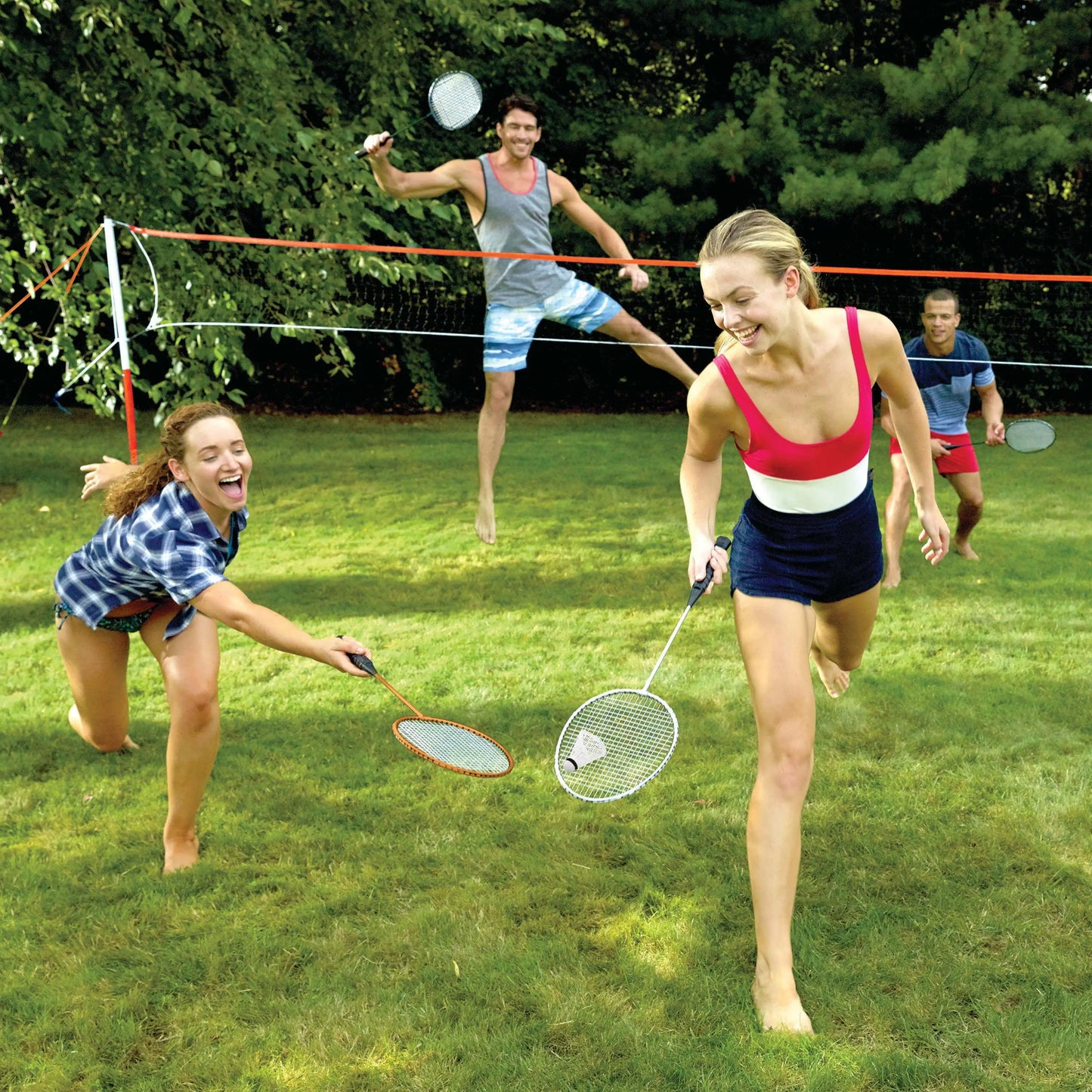 Badminton Starter Set With Net Rackets And Stakes Outdoor