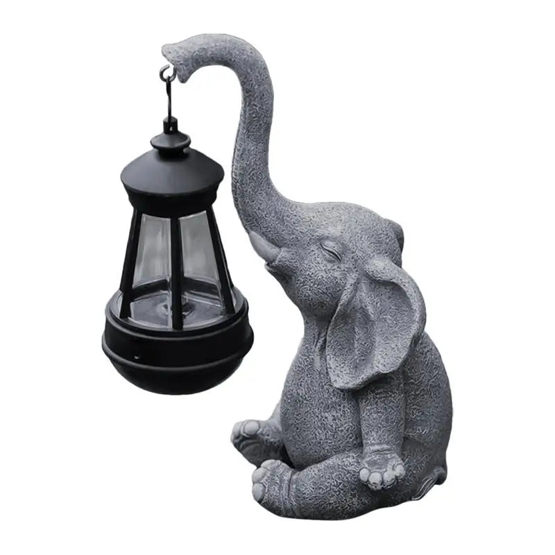 Solar Powered Elephant Statue Outdoor Lamp