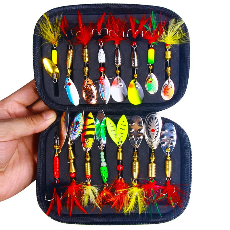 16PCS Spinner Lures Metal Bait Fishing Lure Spinnerbait