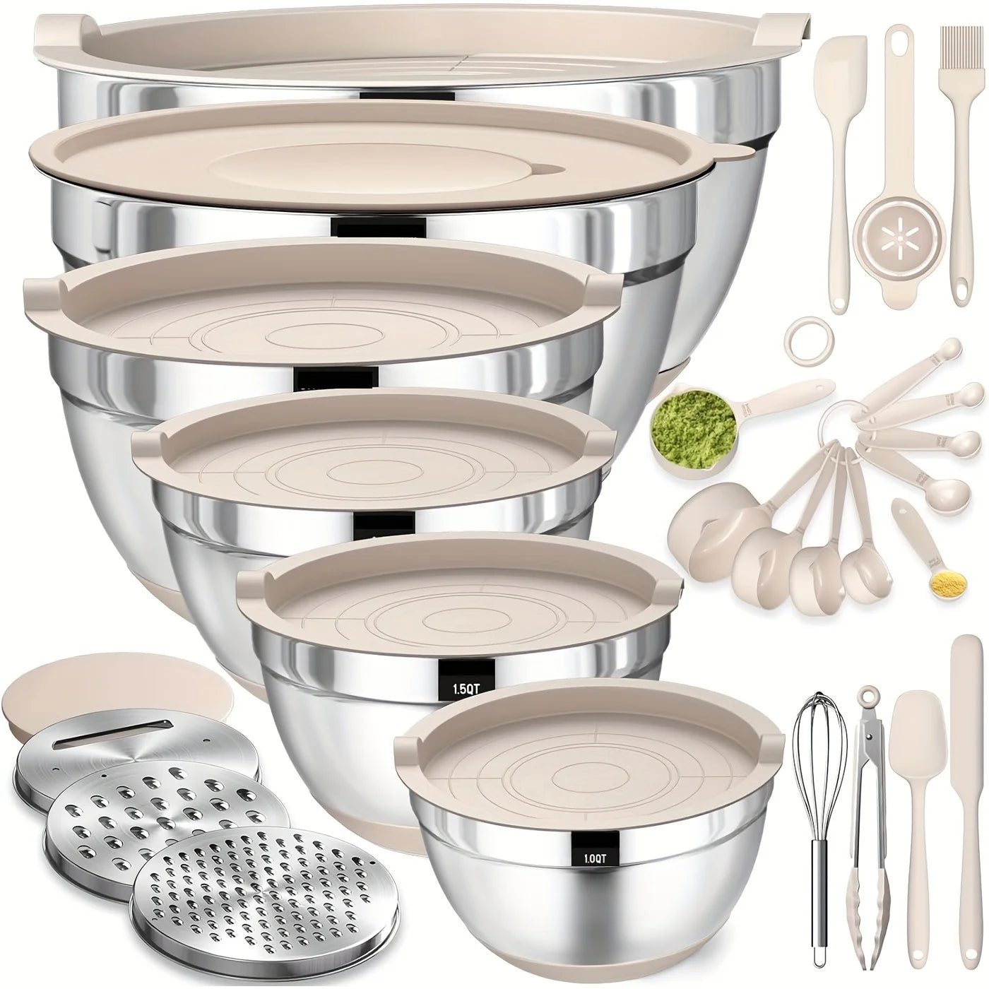 Mixing Bowls with Airtight Lids ,Steel Bowls with Grater Attachments