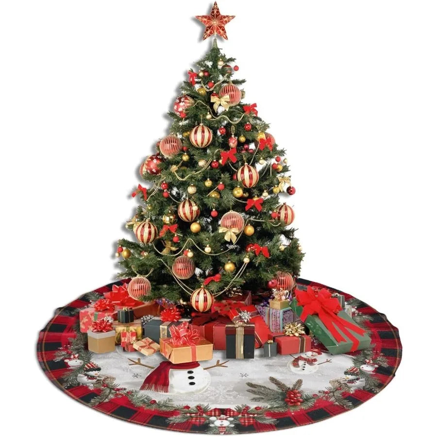 Snowman Themed Tree Skirt With Snowflake Berry Embellishments Handcrafted Farmhouse