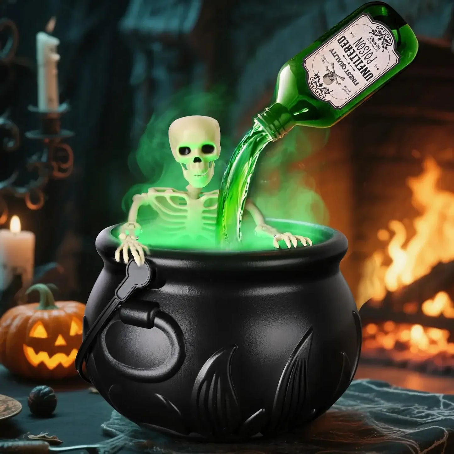 Witch Cauldron With Led Light And Fog Mist Maker Decor