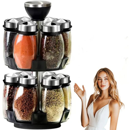 Revolving Spice Rack Organizer Set for Kitchen Storage