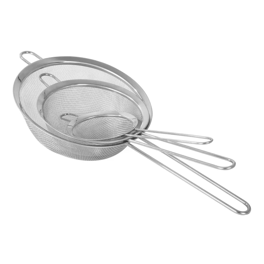 Three Pack Stainless Steel Fine Mesh Strainers For Pasta