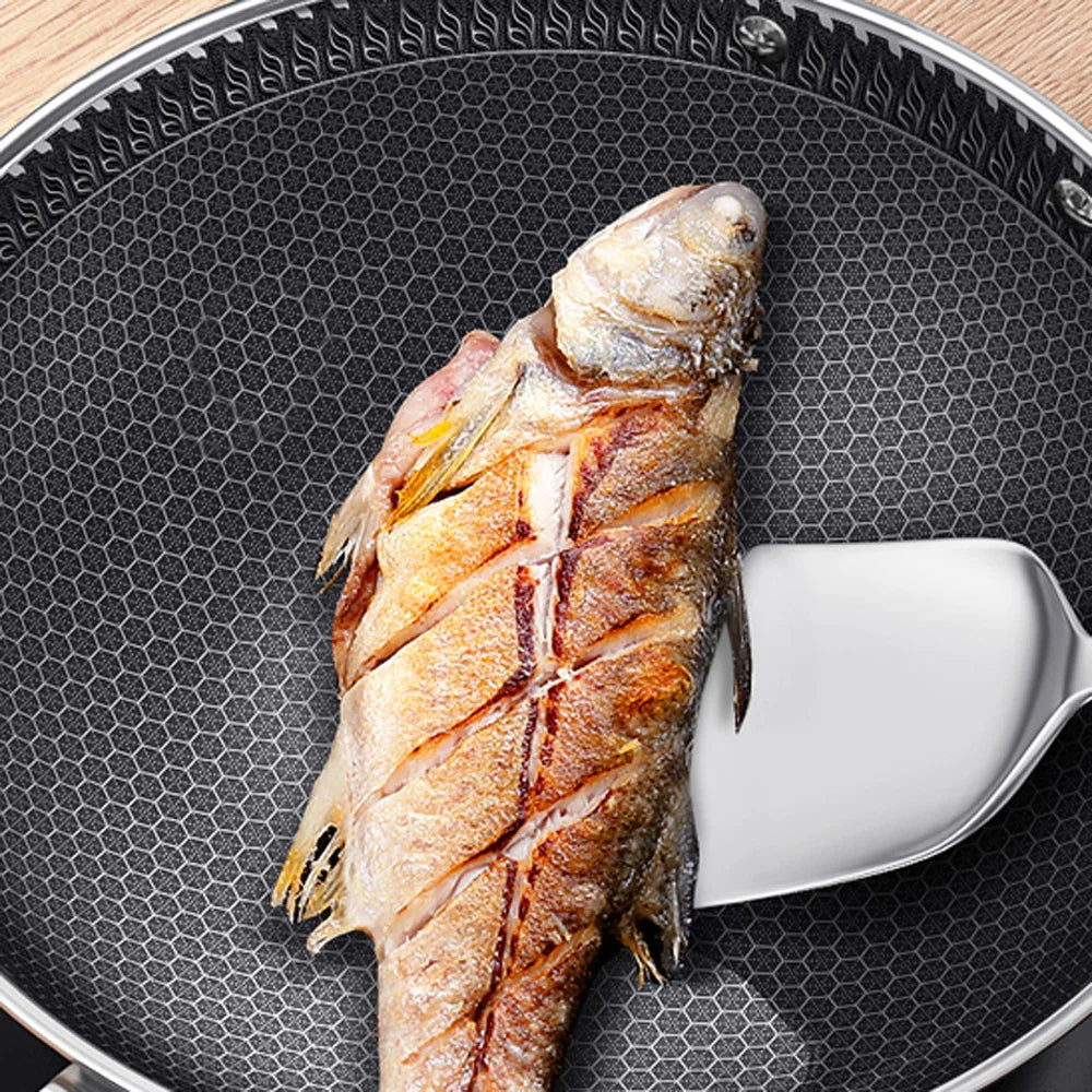 Stainless Steel Non Stick Honeycomb Wok with Glass Lid