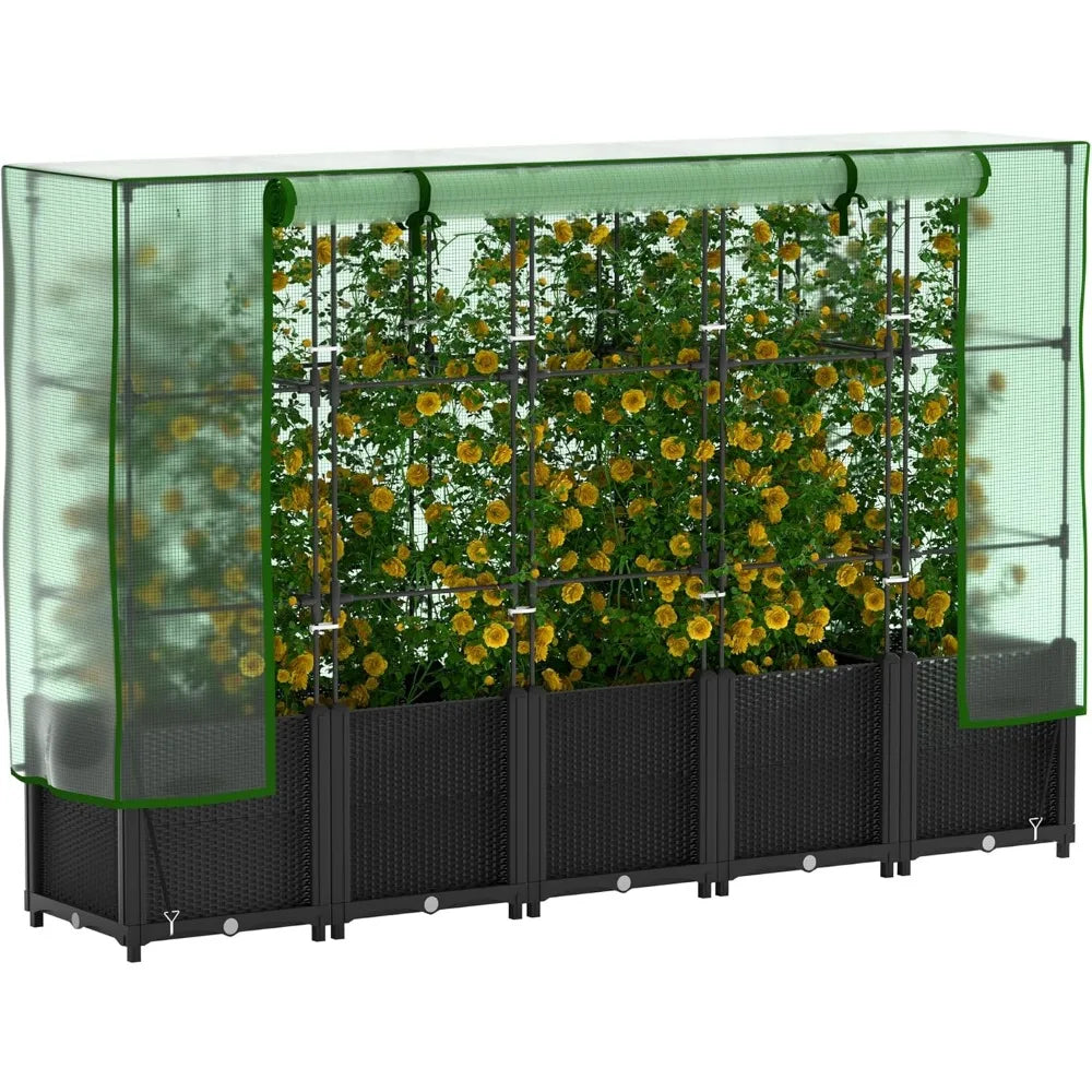 Plastic Raised Garden Bed with Greenhouse Cover and Trellis