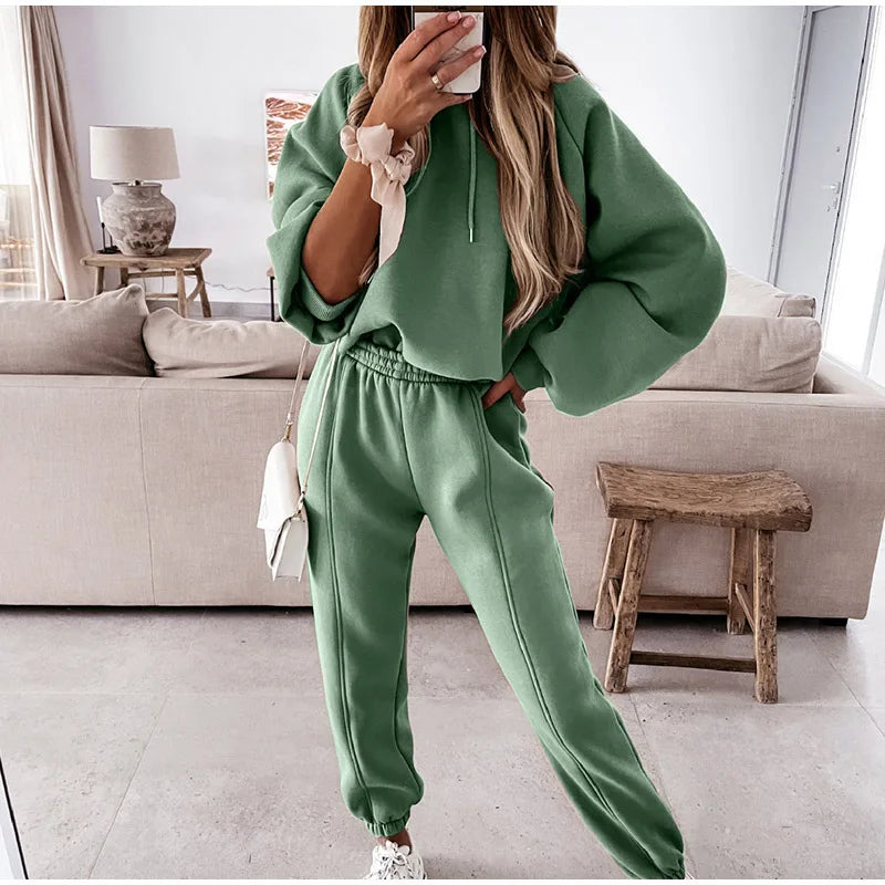 Two Piece Set Casual Fleece Tracksuit Women's Sets Long Sleeve Hoodie