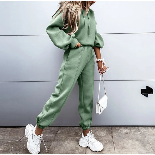 Two Piece Set Casual Fleece Tracksuit Women's Sets Long Sleeve Hoodie