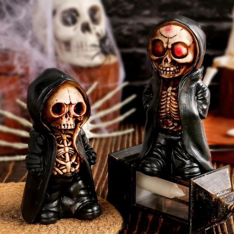 Halloween Skeleton Figurine Resin Statue Cape Decor