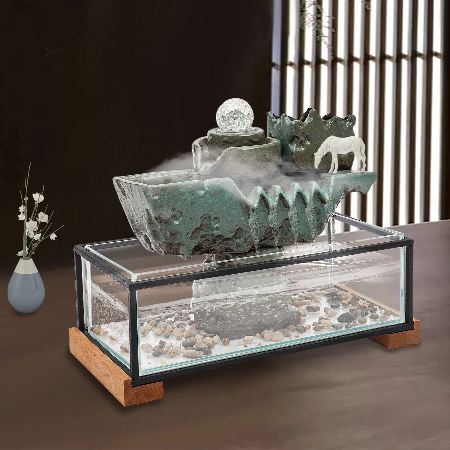 Zen Tabletop Water Fountain With Mist And LED Lights