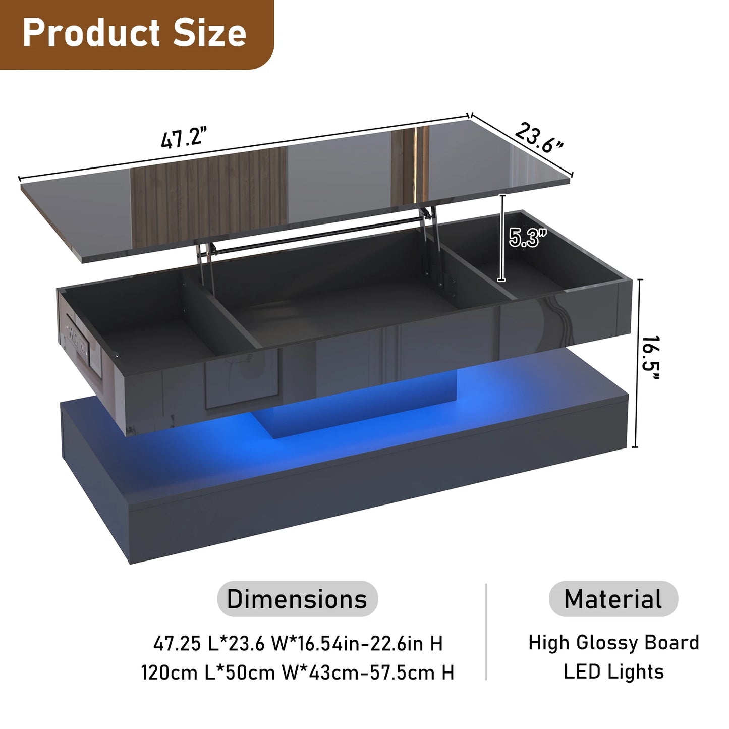 Modern LED Coffee Table with Open Display Shelf and Storage