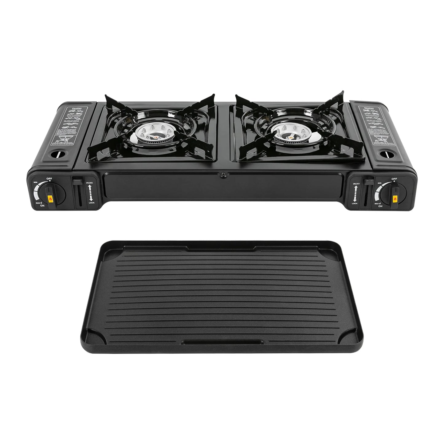 Double Head Barbecue Gas Stove with Baking Tray Home Outdoor