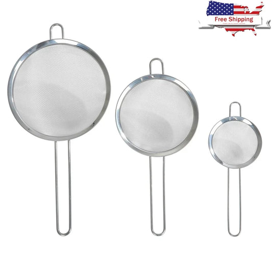 Three Pack Stainless Steel Fine Mesh Strainers For Pasta