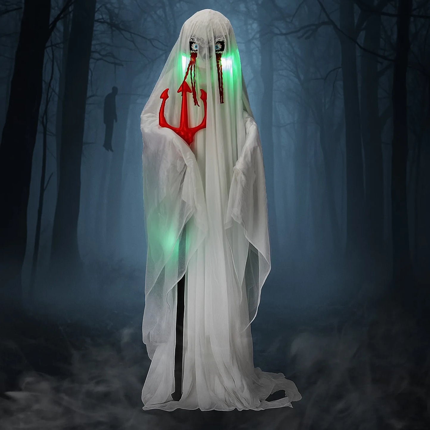Lifelike Ghost Animatronic With Trident For Halloween Decor