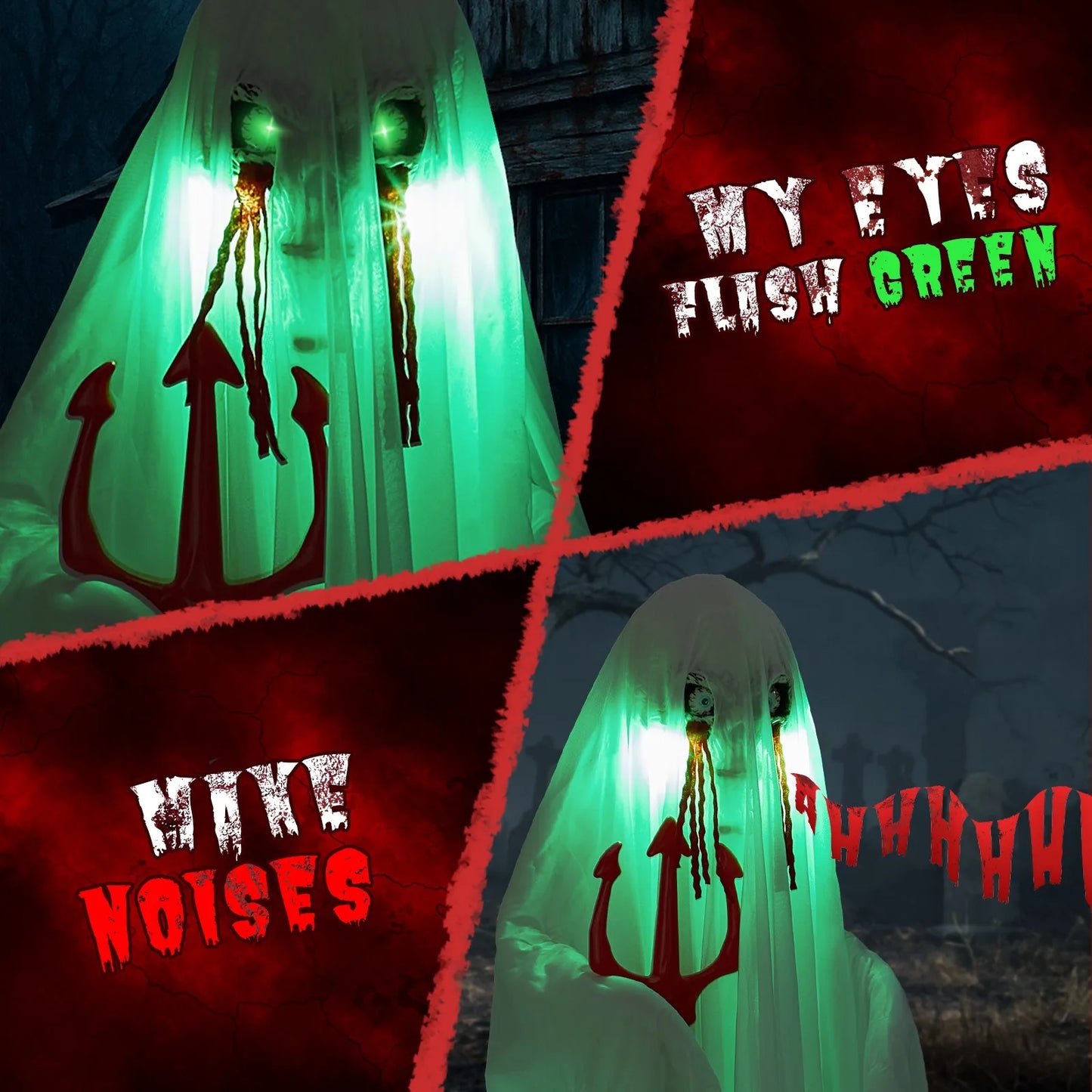 Lifelike Ghost Animatronic With Trident For Halloween Decor