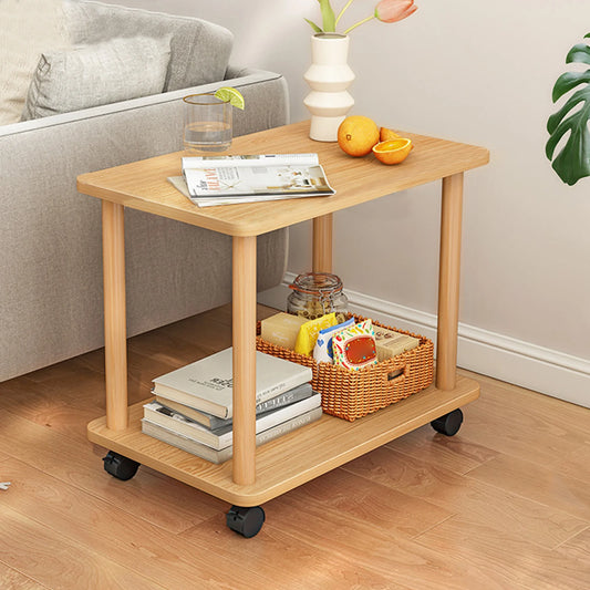 360 Degree Swivel Solid Wood Side Table With Tiered Shelf