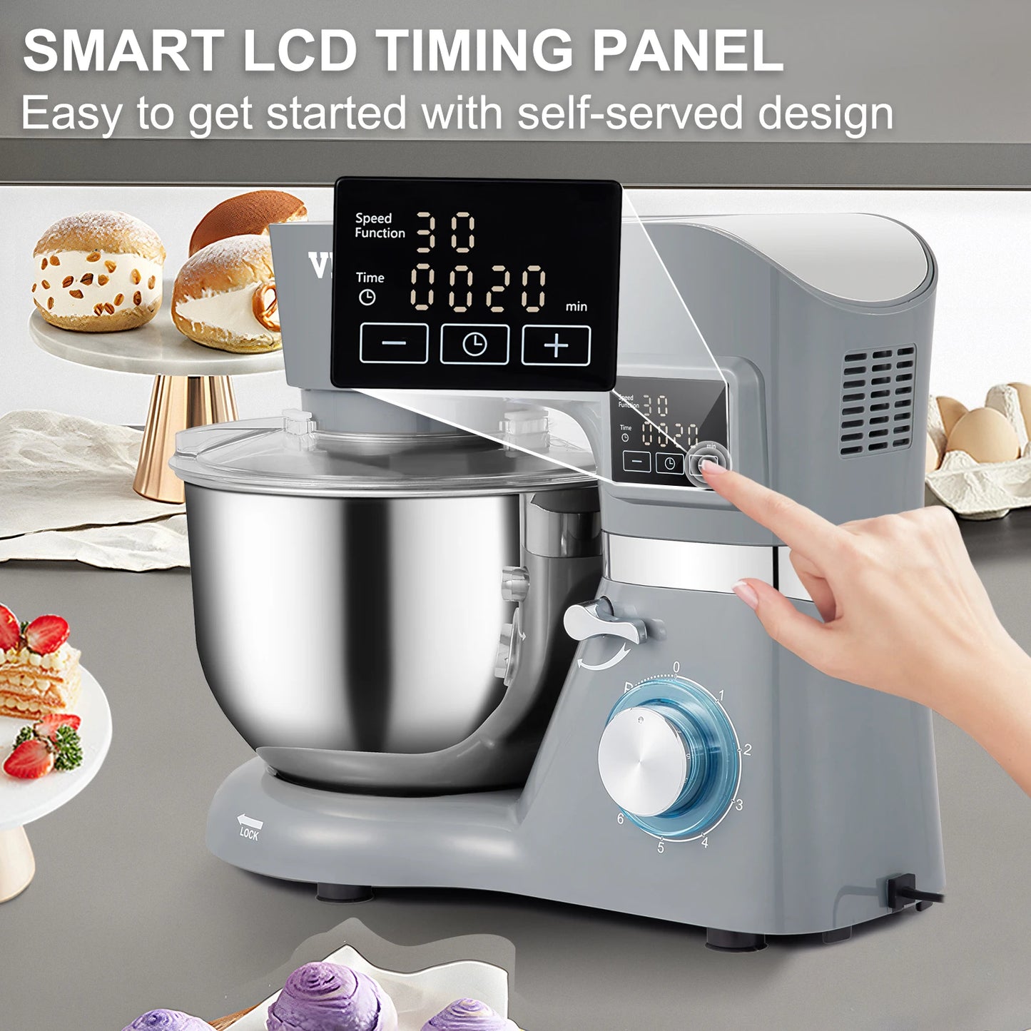 VEVOR 5.5/7L Electric Stand Mixer with 6 Speeds LCD Screen