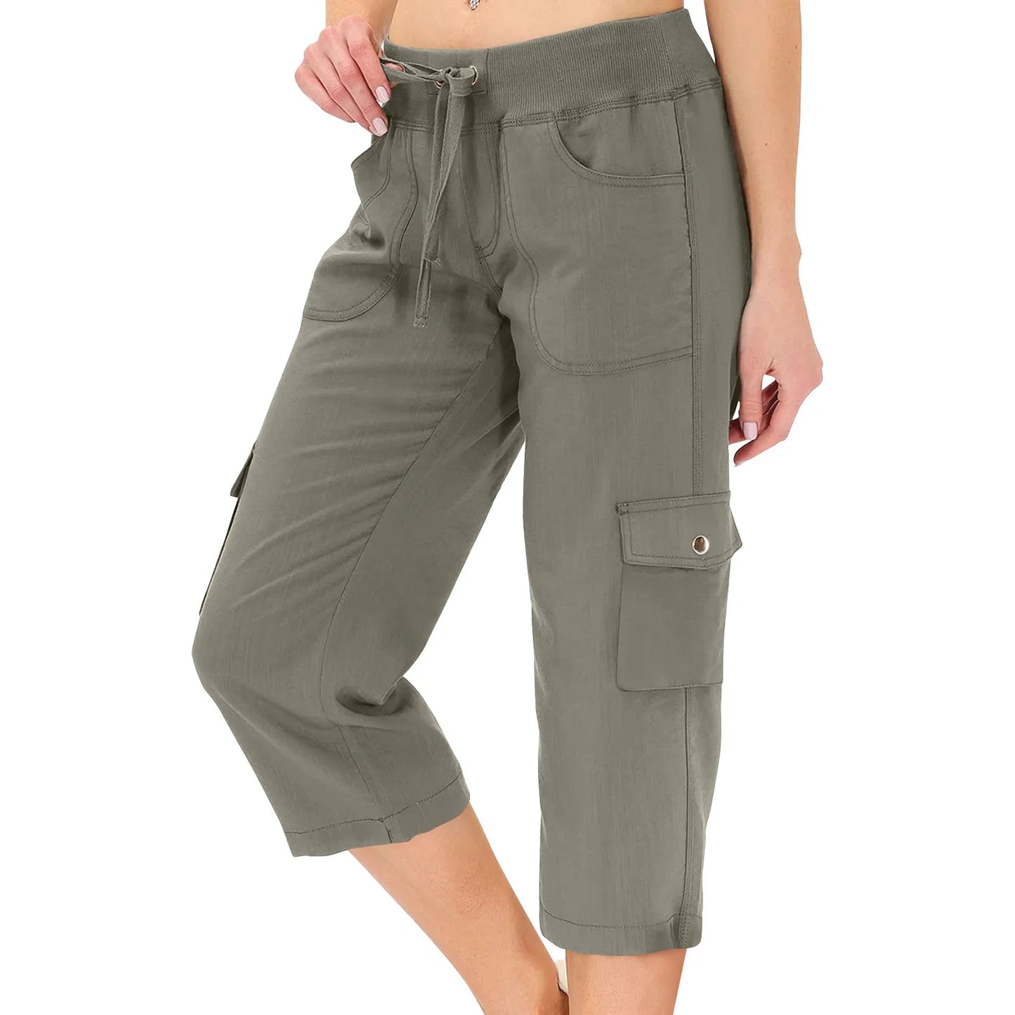 Hip Hop Style Women's Cargo Capris With Drawstring Waist