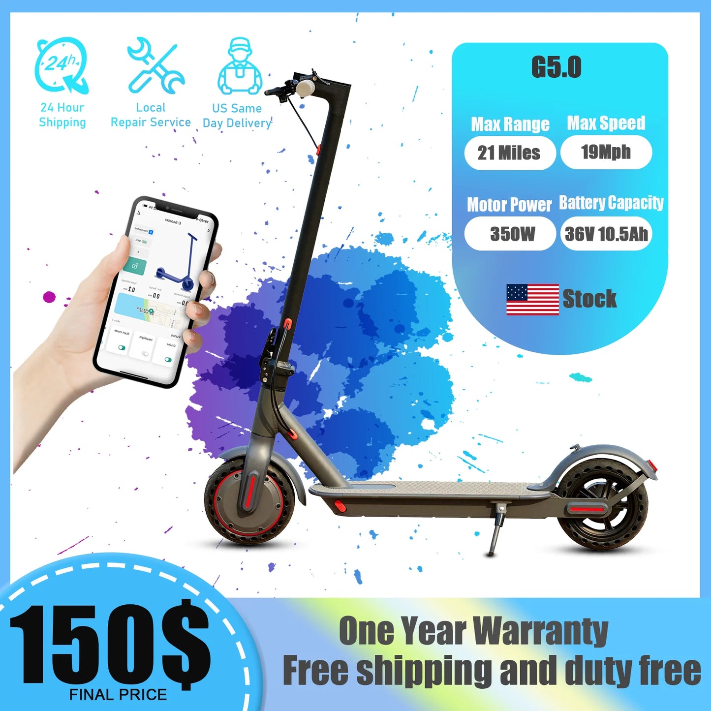 G5.0 Electric Scooter with Long Range and High Capacity Battery