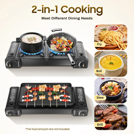 Two Burner Butane Camping Stove Kit With Baking Pan Case