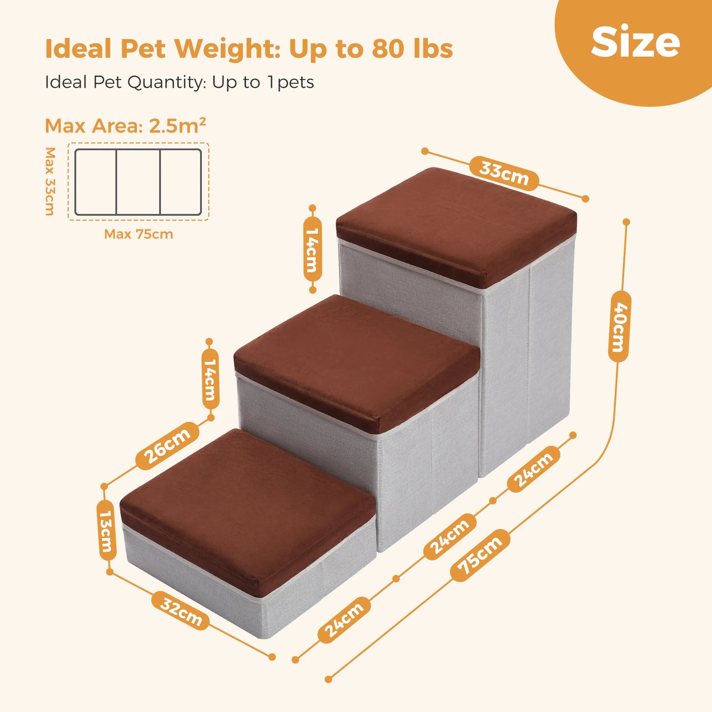 Foldable Dog Stairs with Storage Box for Small Pets
