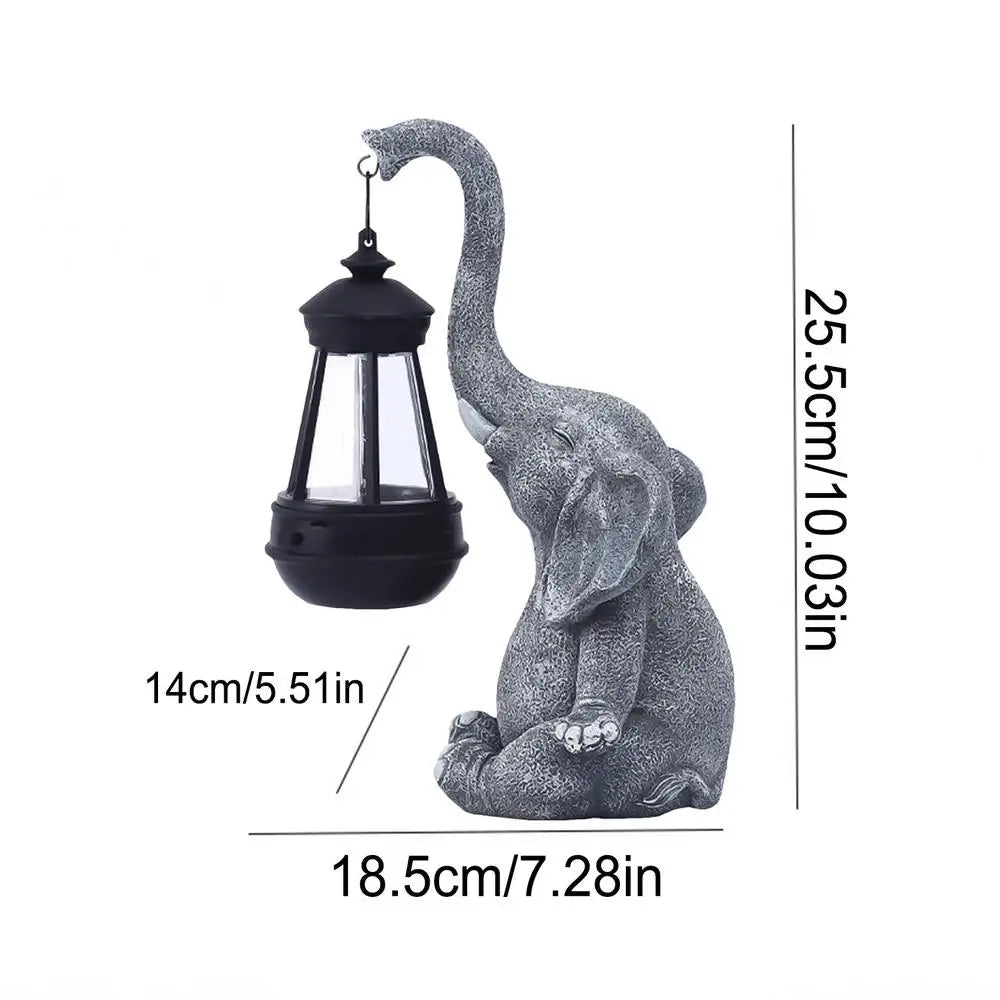 Solar Powered Elephant Statue Outdoor Lamp