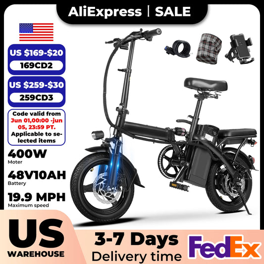 Foldable Electric Bicycle with Dual Disc Brakes and Basket