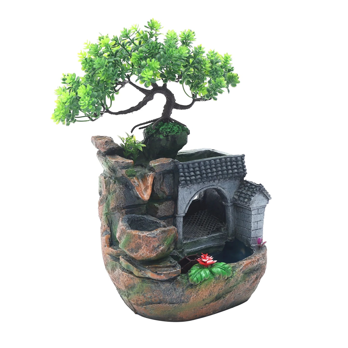 LED Desktop Water Fountain Waterfall Ornament w Pump Decor